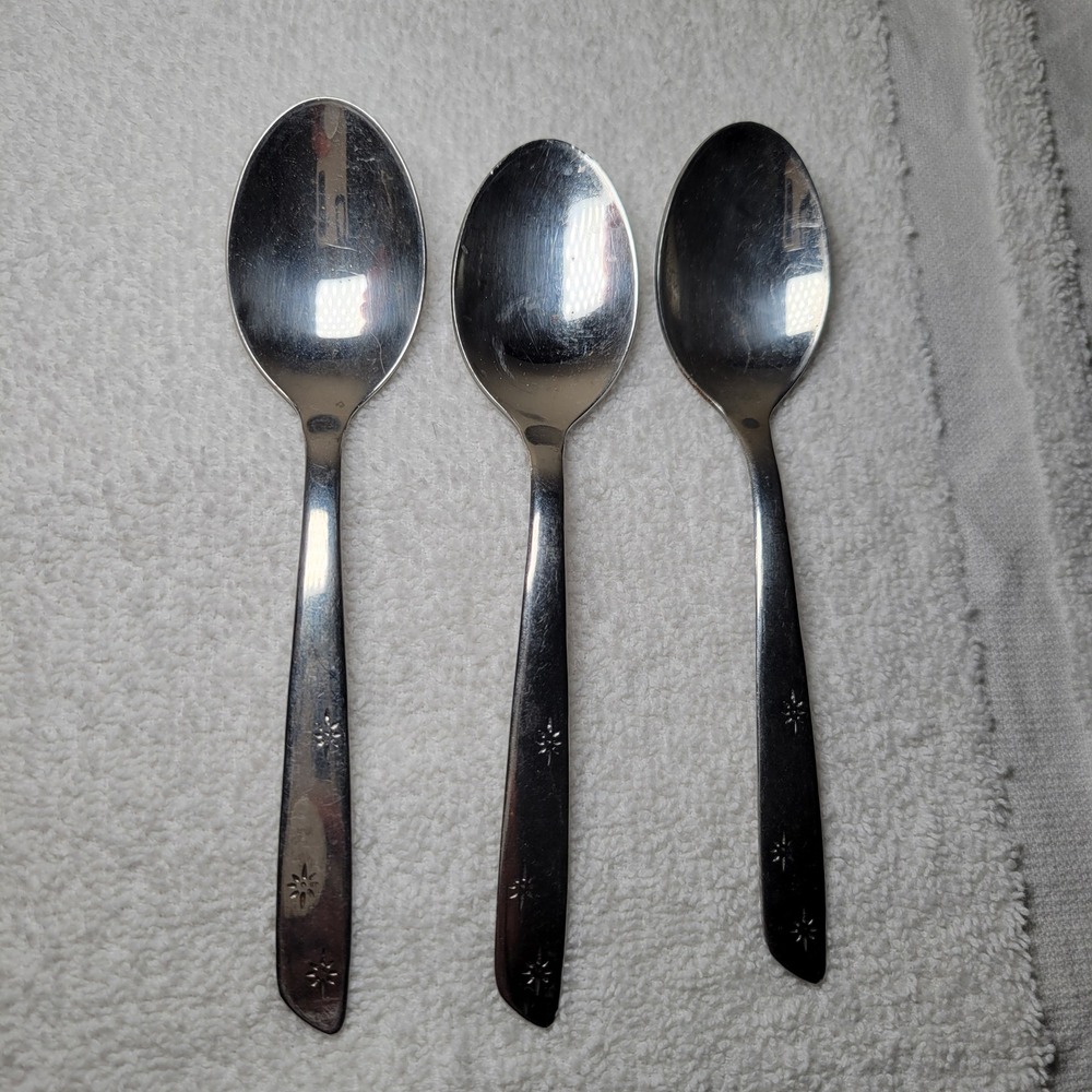 Oneida Northland Starburst Stainless Teaspoons Set of 3‎  MCM Atomic Star